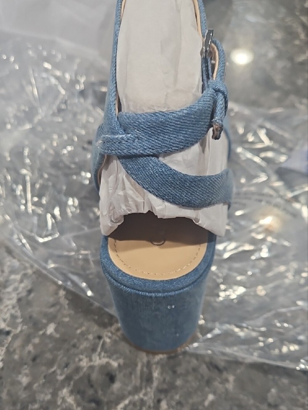 Calvin Klein Light Blue Denim Platform Sandals - Picture 3 of 10